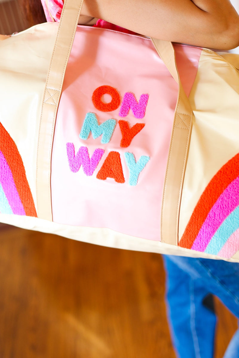 Pink "On My Way" Embroidered Duffle Bag
