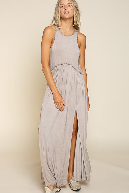 POL Stone Washed Side Slit Cut Out Maxi Dress