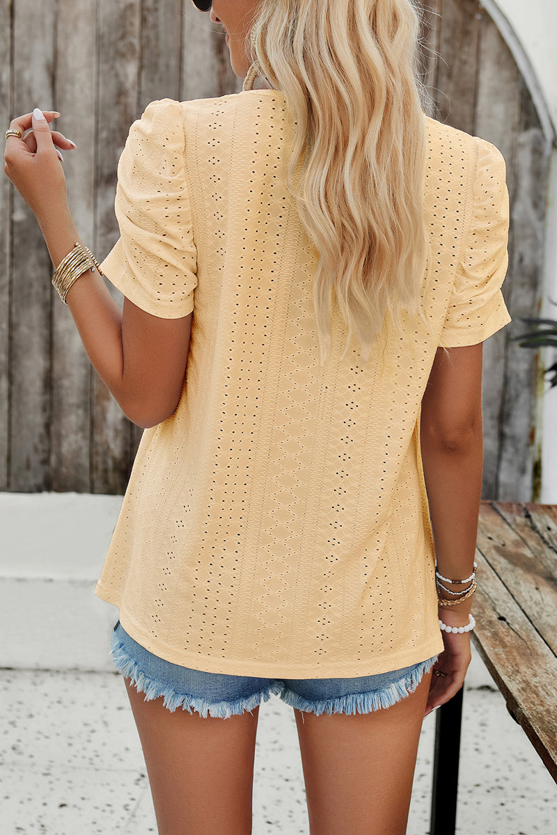 Eyelet Square Neck Puff Sleeve Top