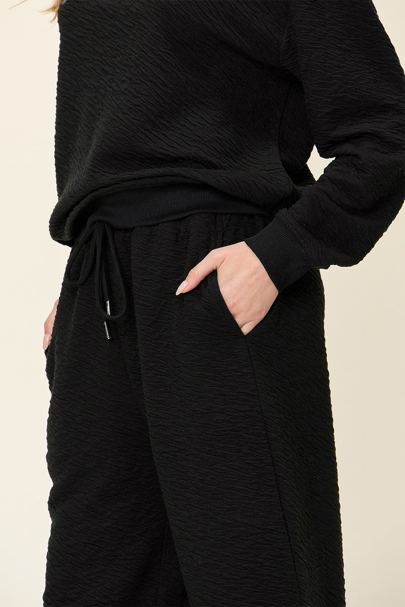 Paper Grading Textured Long Sleeve Top and Pants Set