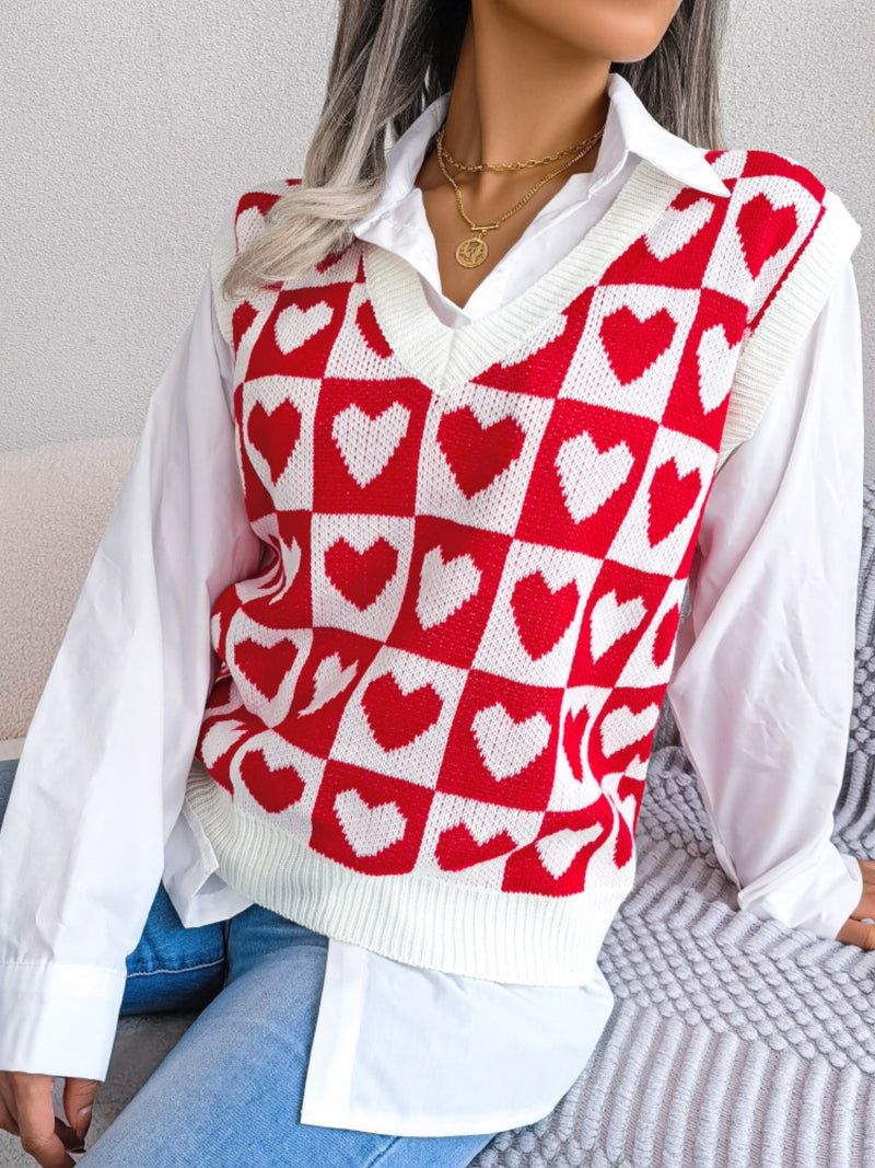 3 COLORS - Heart V-Neck Sweater Vest