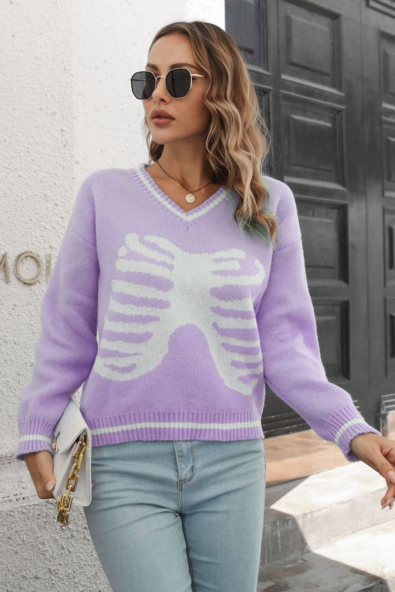 2 COLORS - Skeleton Pullover Sweater