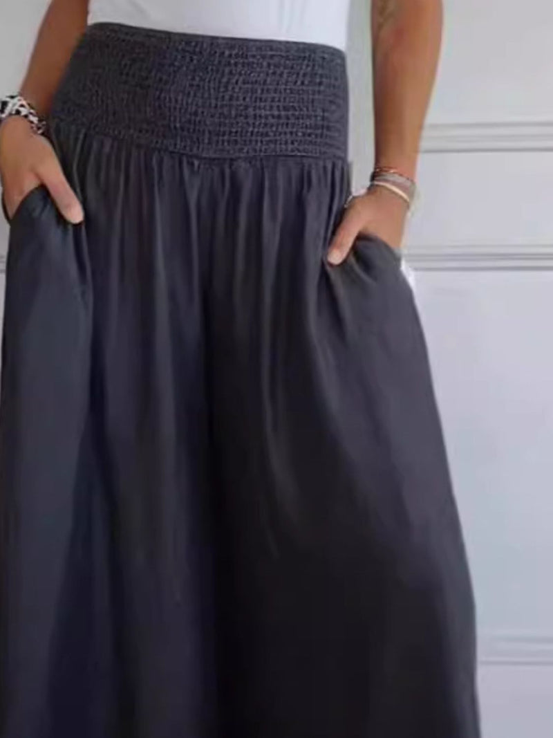 3 COLORS - Smocked Wide Leg Pants with Pockets