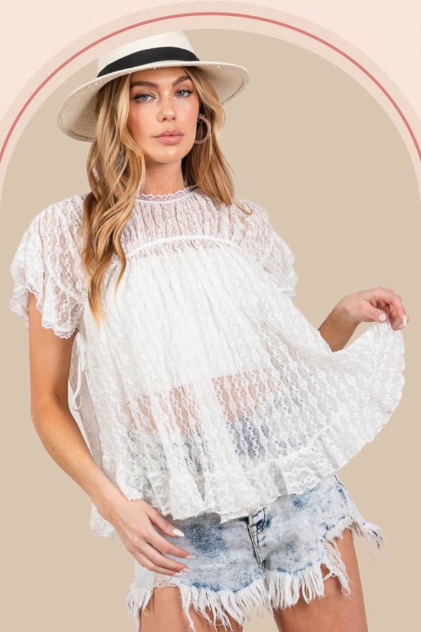 Must Have Round Neck Short Sleeve Lace Blouse