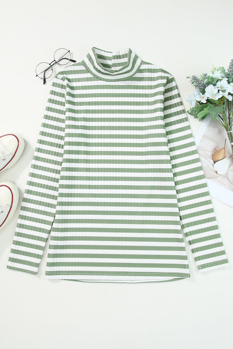 6 COLORS - Fall Back Striped Mock Neck Long Sleeve Top