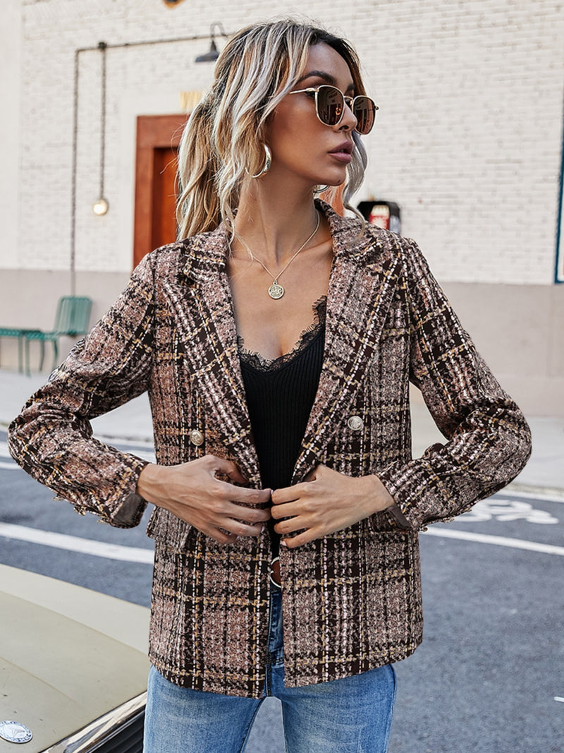 In Session Plaid Lapel Collar Blazer