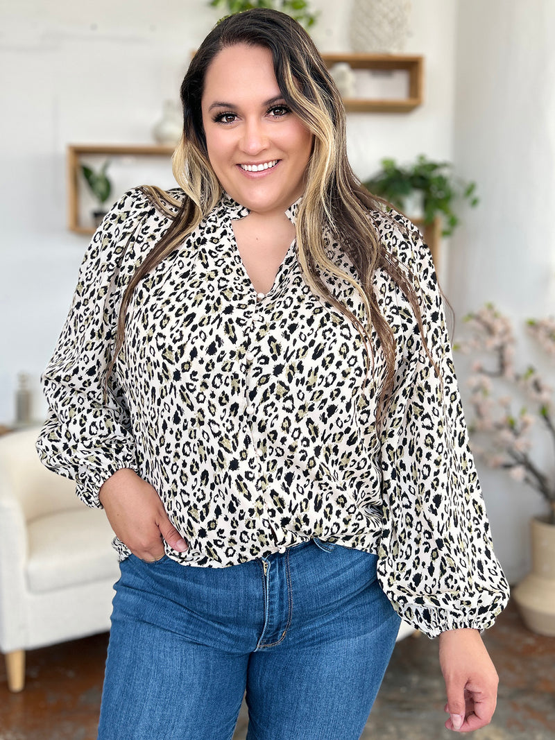 Double Take Leopard Long Sleeve Blouse