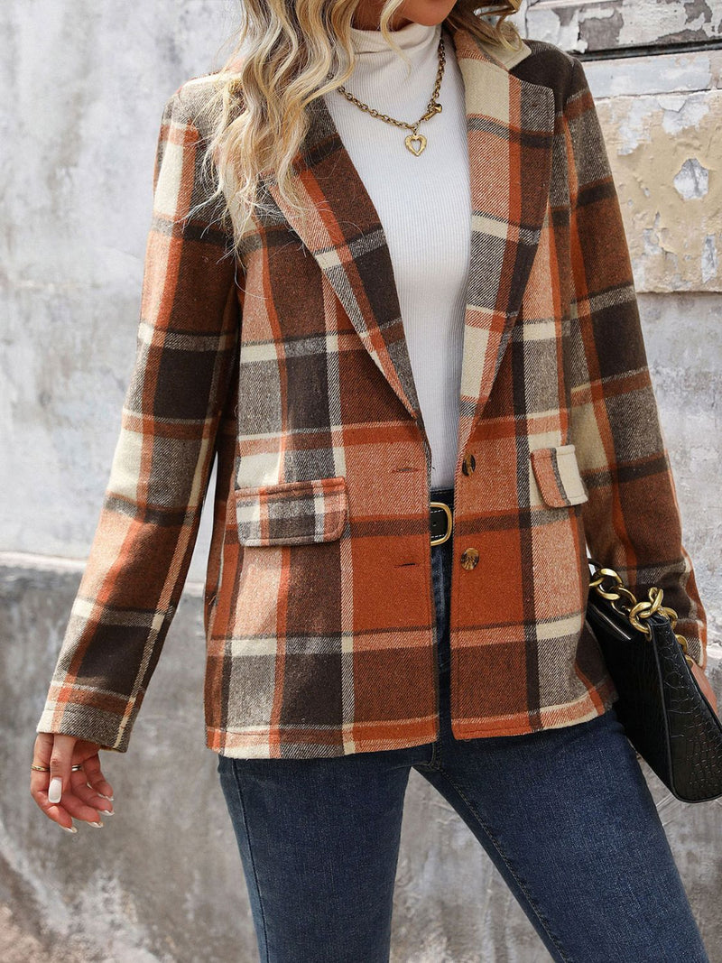 Perfect Plaid Button Down Lapel Collar Blazer