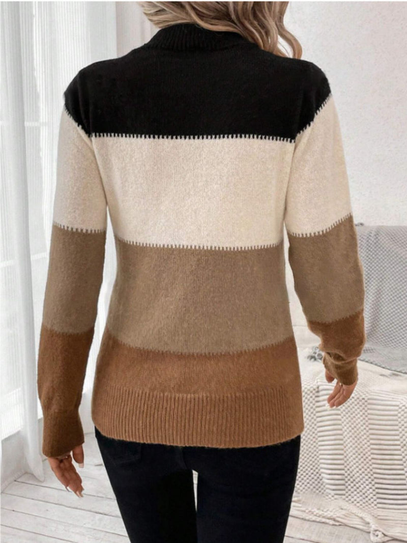 6 COLORS Color Block Mock Neck Long Sleeve Sweater