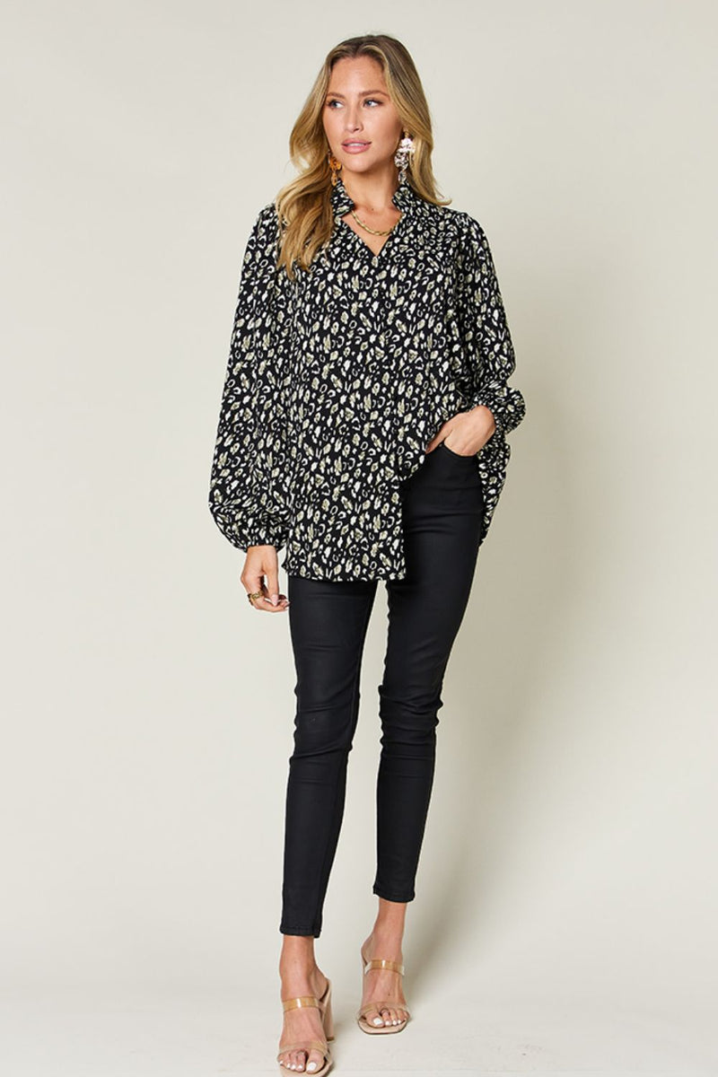 Double Take Leopard Long Sleeve Blouse