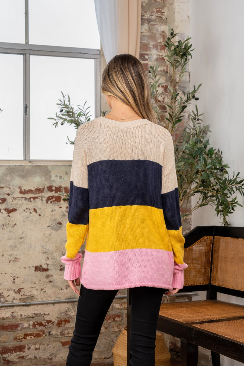 Color Block Exposed Seam Sweater