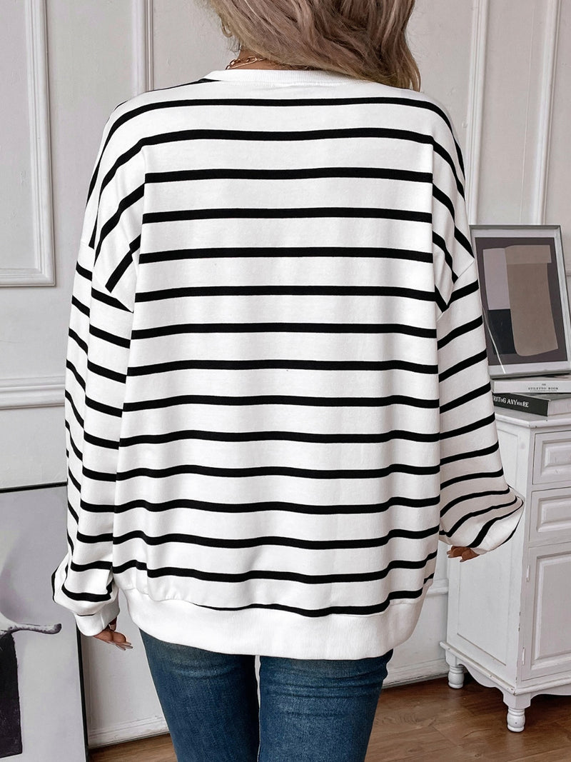 *4 COLORS* Striped Round Neck Long Sleeve Sweatshirt