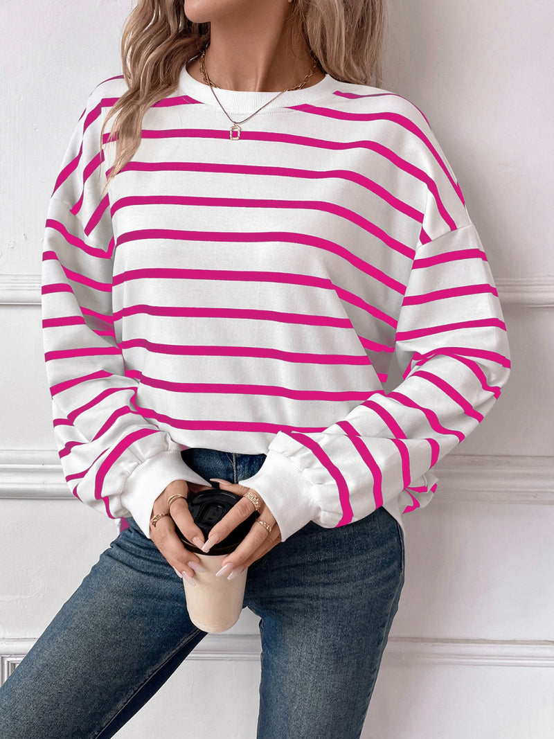 *4 COLORS* Striped Round Neck Long Sleeve Sweatshirt