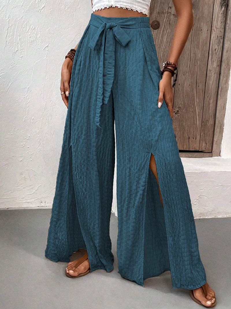 * 2 COLORS* Must Have Tied Slit Wide Leg Pants