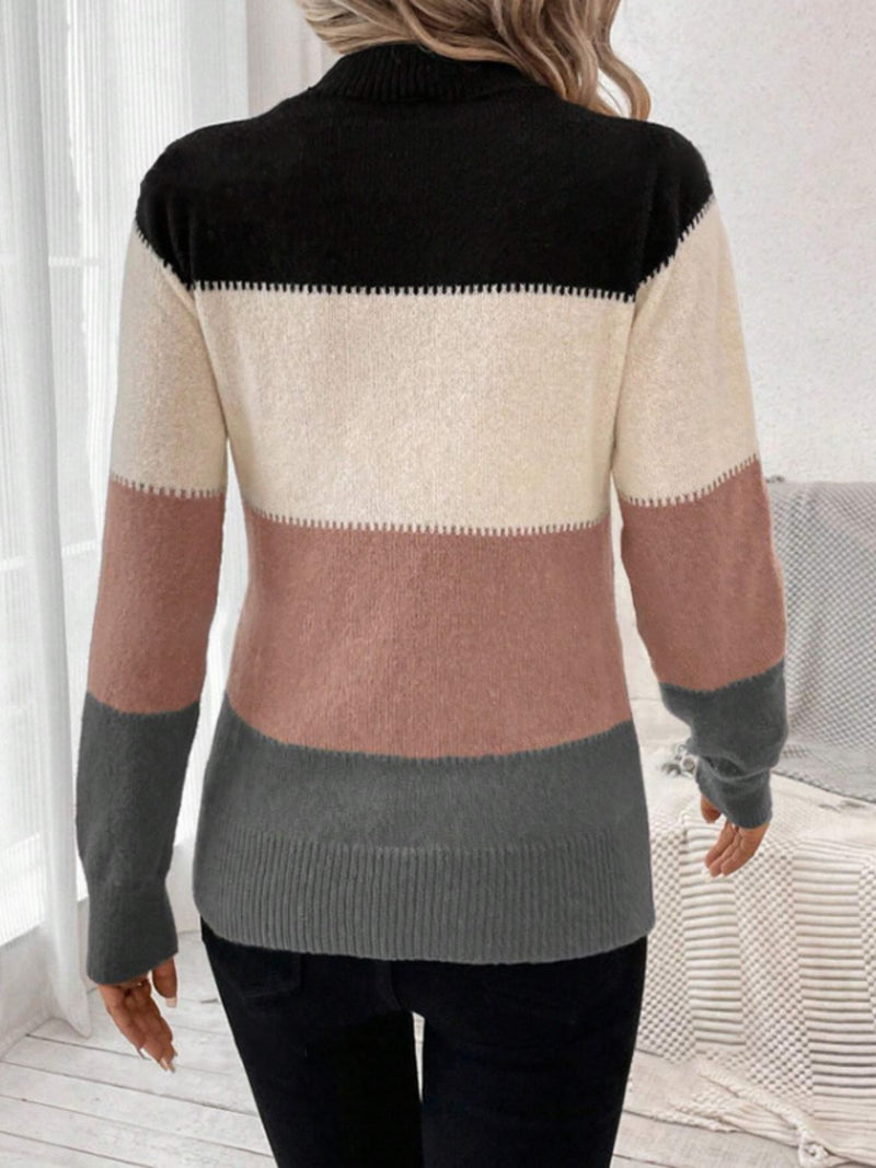 6 COLORS Color Block Mock Neck Long Sleeve Sweater