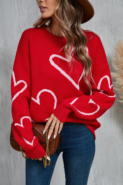 2 COLORS Heart Dropped Shoulder Long Sleeve Sweater