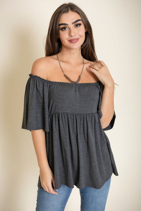 *4 COLORS* Solid Square Neck Babydoll Tunic