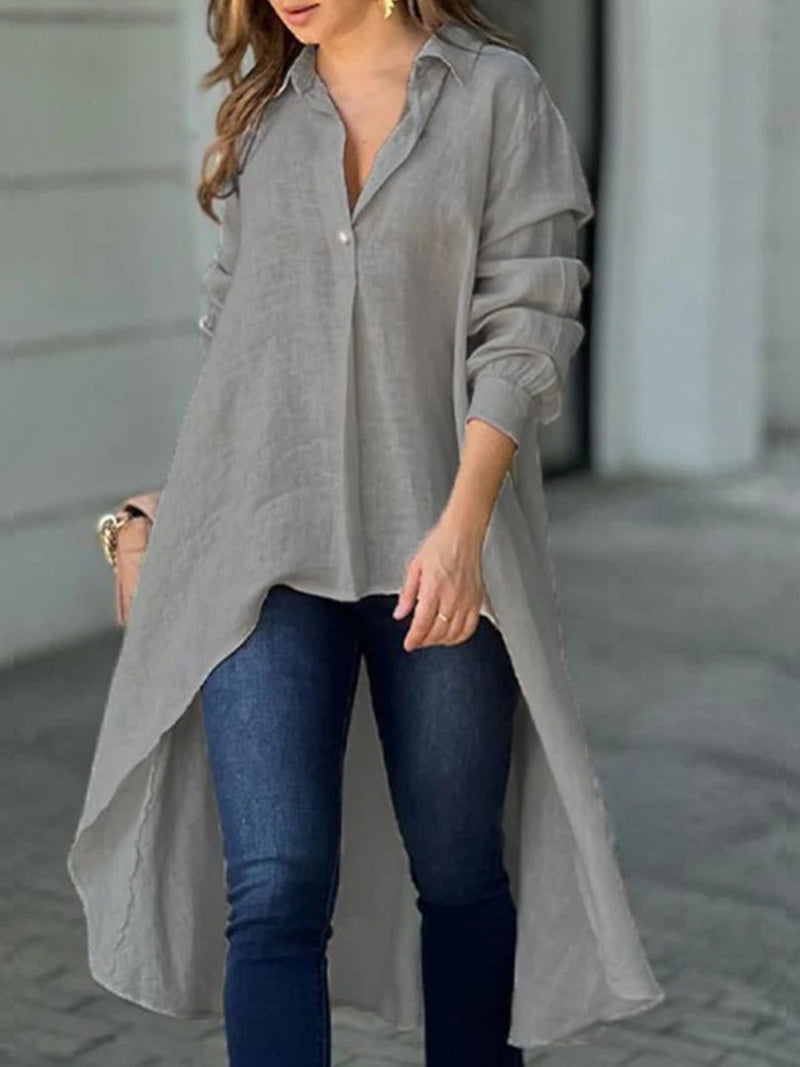 *7 COLORS* Teachers Pet High-Low Collared Neck Long Sleeve Shirt