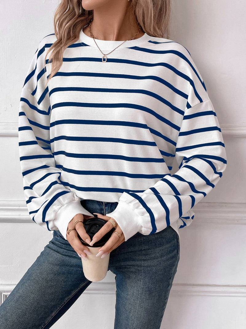 *4 COLORS* Striped Round Neck Long Sleeve Sweatshirt