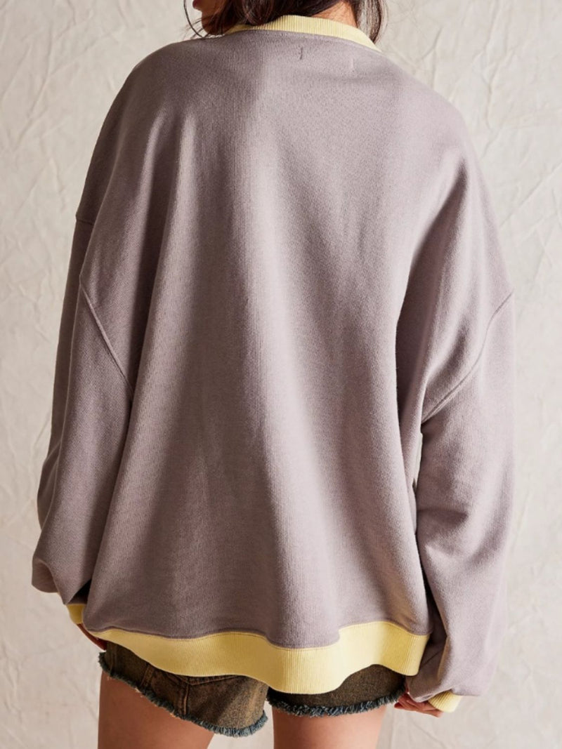 *6 COLORS* Contrast Trim Round Neck Long Sleeve Sweatshirt