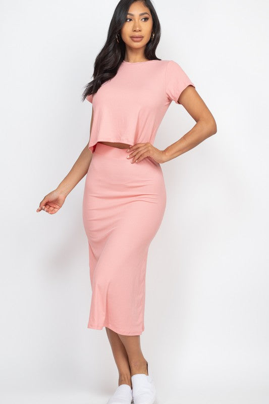 *8 COLORS* Ribbed Solid Top & Midi Skirt Set