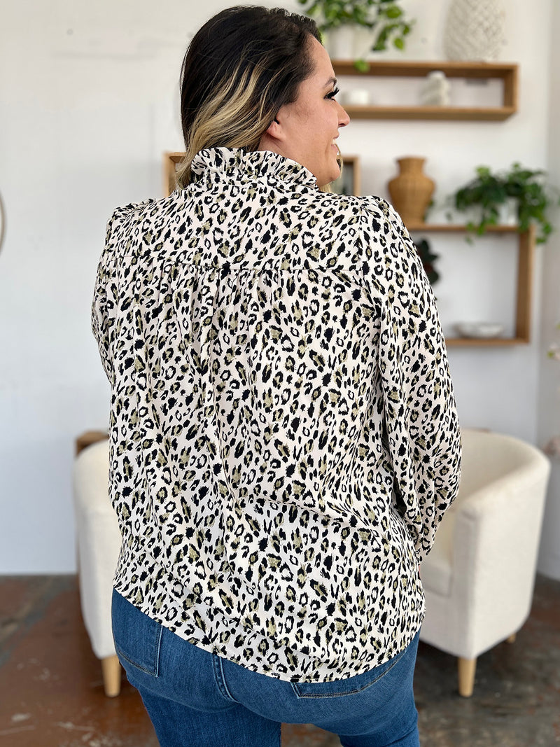 Double Take Leopard Long Sleeve Blouse