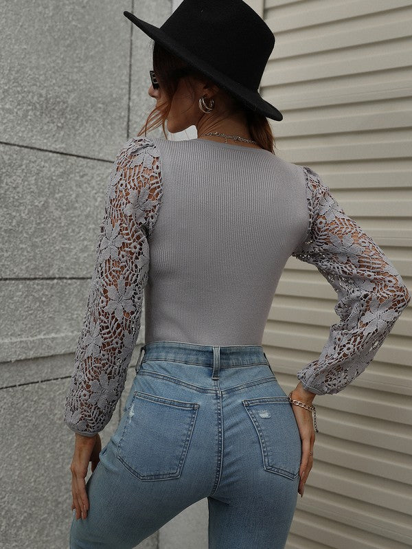 Lace Sleeve Sweater Top