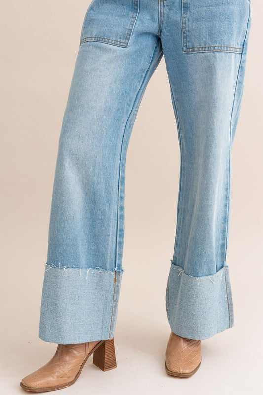 Tomboy High-Waisted Wide Leg Cuffed Jeans