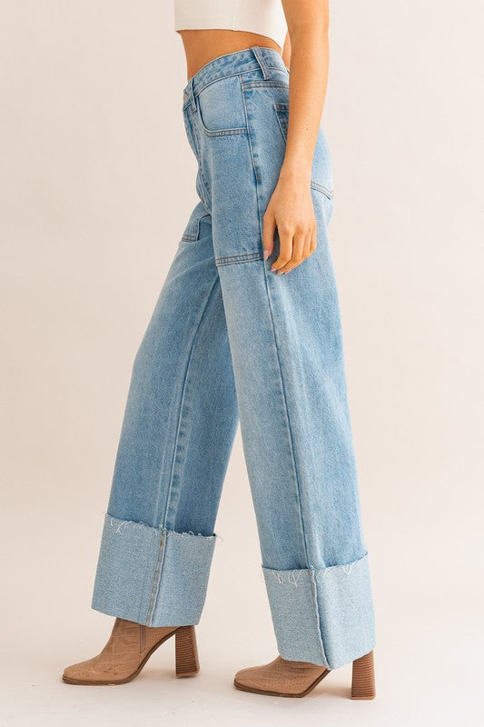 Tomboy High-Waisted Wide Leg Cuffed Jeans