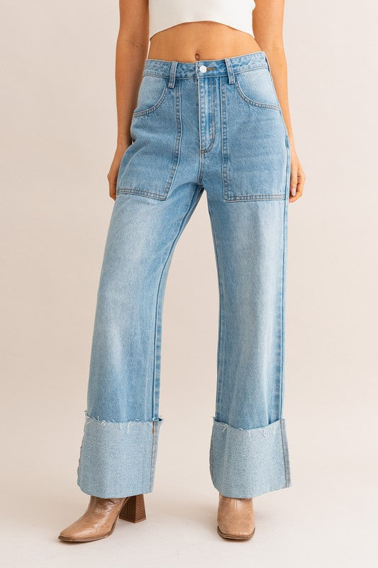 Tomboy High-Waisted Wide Leg Cuffed Jeans