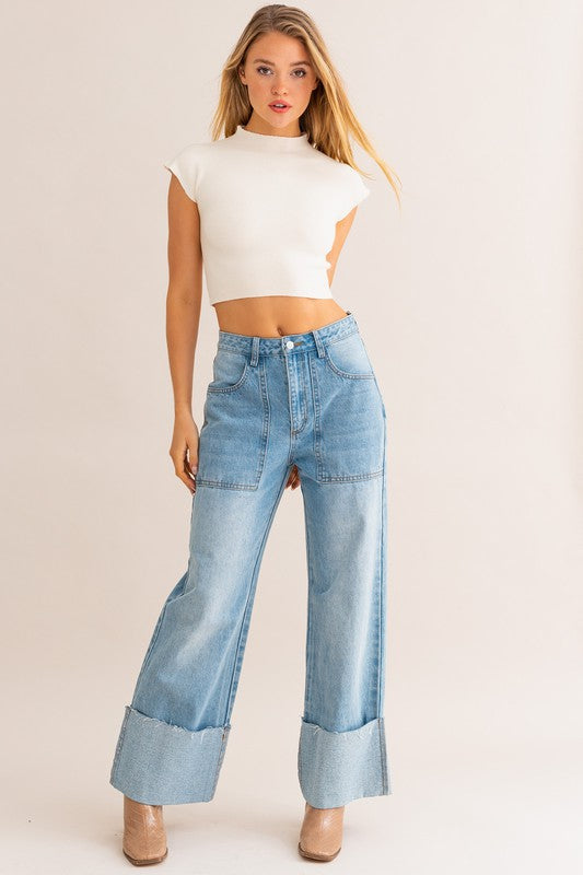 Tomboy High-Waisted Wide Leg Cuffed Jeans