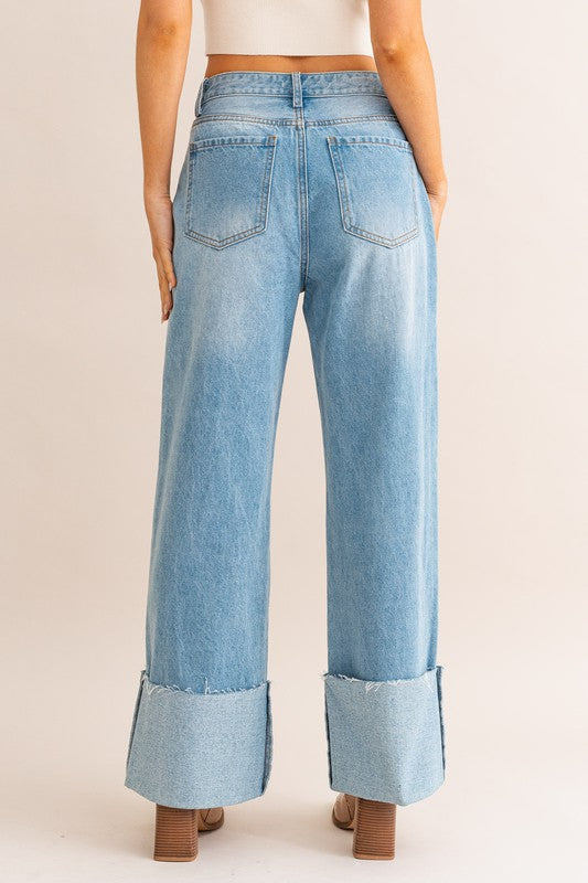 Tomboy High-Waisted Wide Leg Cuffed Jeans