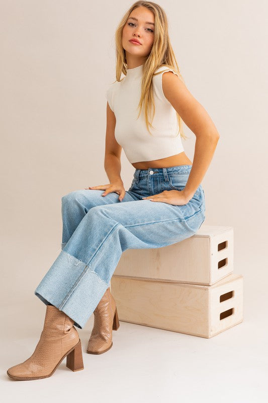 Tomboy High-Waisted Wide Leg Cuffed Jeans