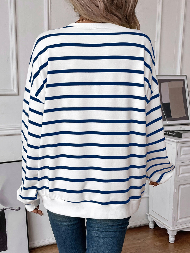 *4 COLORS* Striped Round Neck Long Sleeve Sweatshirt