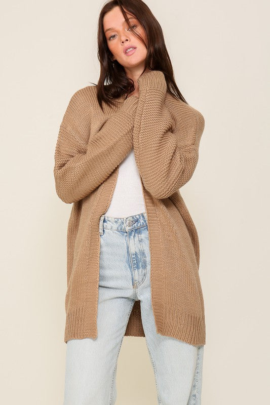 Oversized Long Sleeve Open Front Cardigan With Back Heart