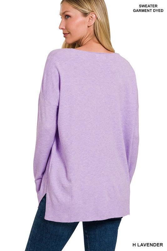 GARMENT DYED FRONT SEAM SWEATER