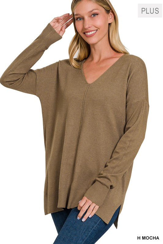 PLUS GARMENT DYED FRONT SEAM SWEATER