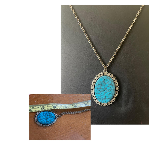 Turquoise Stone Silver Necklace