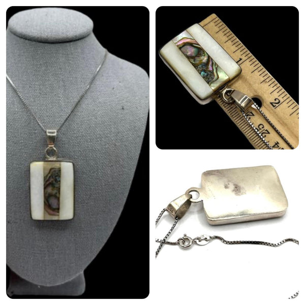 Vintage Sterling Silver Mother of Pearl Abalone Necklace