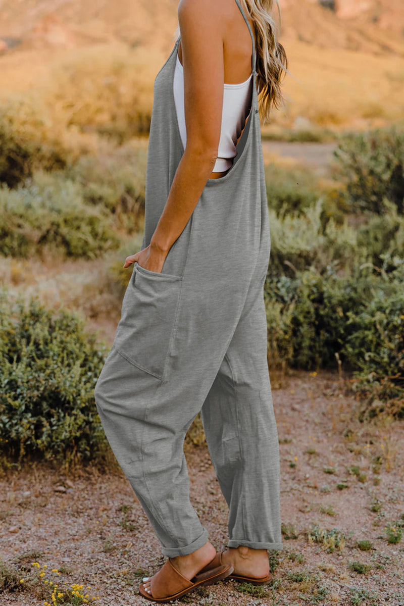 *6 COLORS*  V-Neck Sleeveless Jumpsuit with Pockets