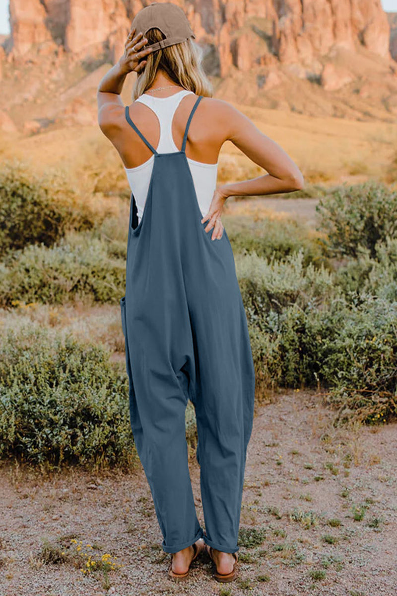 *6 COLORS*  V-Neck Sleeveless Jumpsuit with Pockets