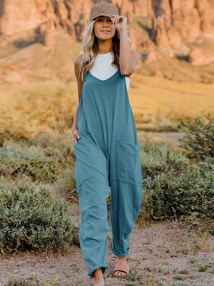 *6 COLORS*  V-Neck Sleeveless Jumpsuit with Pockets