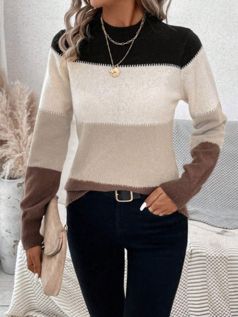 6 COLORS Color Block Mock Neck Long Sleeve Sweater