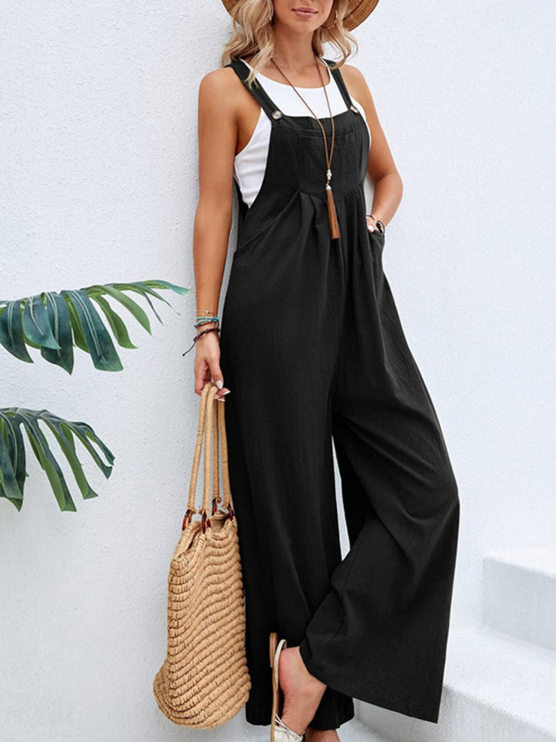 7 COLORS Square Neck Wide Strap Overalls