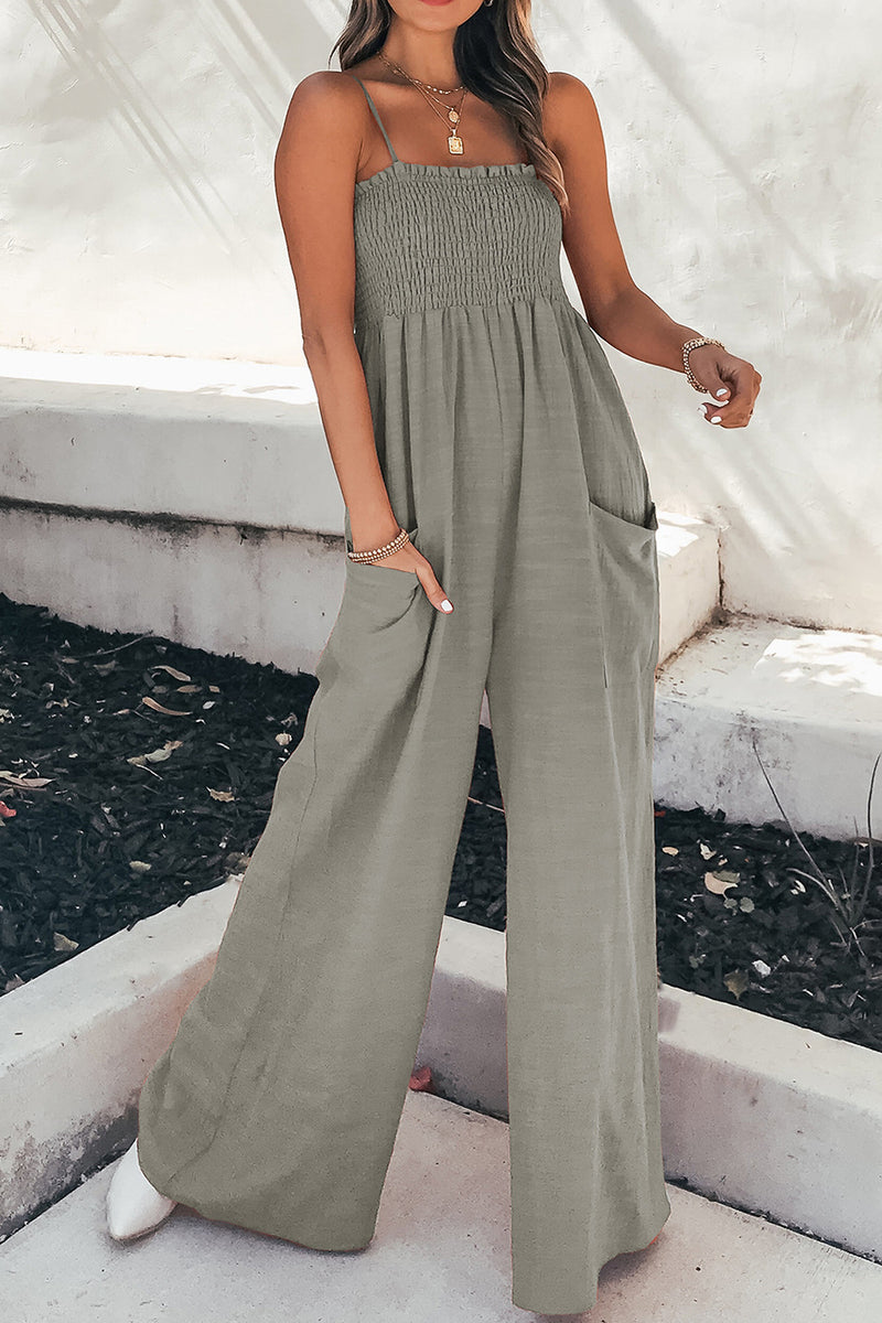 *5 COLORS* Smocked Spaghetti Strap Wide Leg Jumpsuit