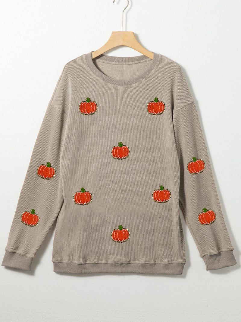 2 COLORS - Pumpkin Round Neck Long Sleeve Sweatshirt