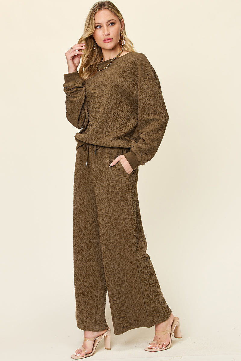 Paper Grading Textured Long Sleeve Top and Pants Set