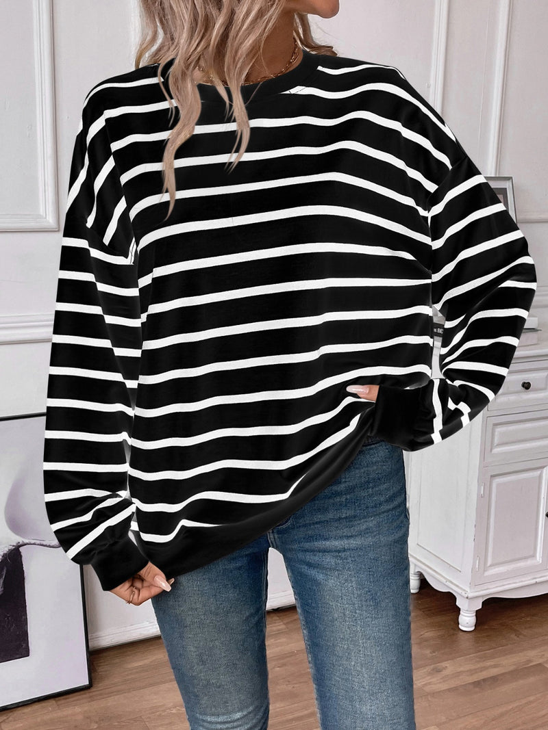 *4 COLORS* Striped Round Neck Long Sleeve Sweatshirt