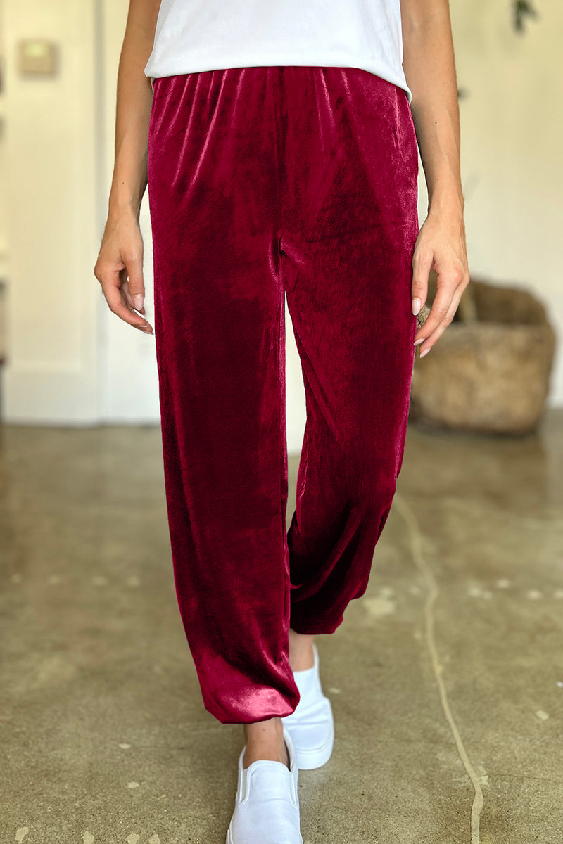 9 COLORS Velvet Pocketed Elastic Waist Joggers