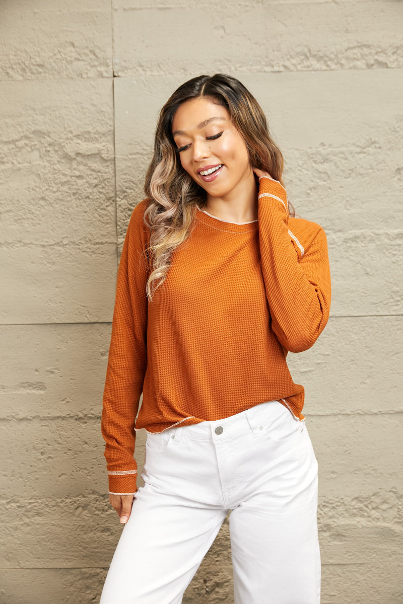 2 COLORS -  Long Raglan Sleeve Round Neck Top